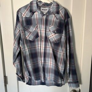 Men's Casual Plaid Button-Down Shirt - Light Blue & Navy